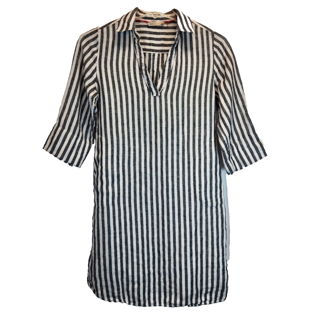 Soft Surroundings Striped Linen Bland Tunic Dress Shift Split V-Neck Size Small